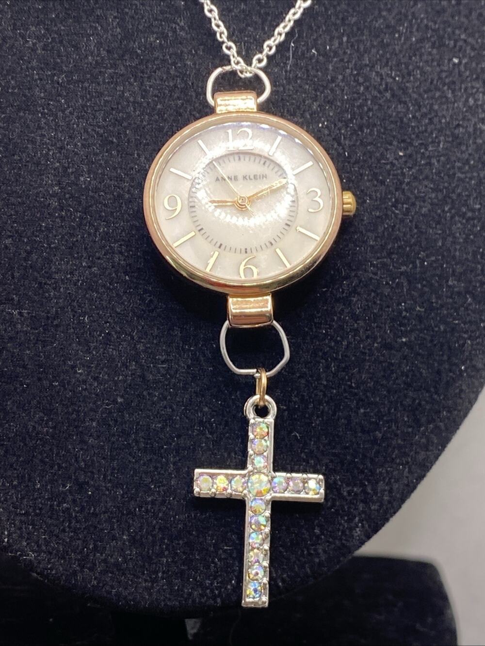 Anne Klein Womens Custom Christian Cross Watch Necklace New Battery